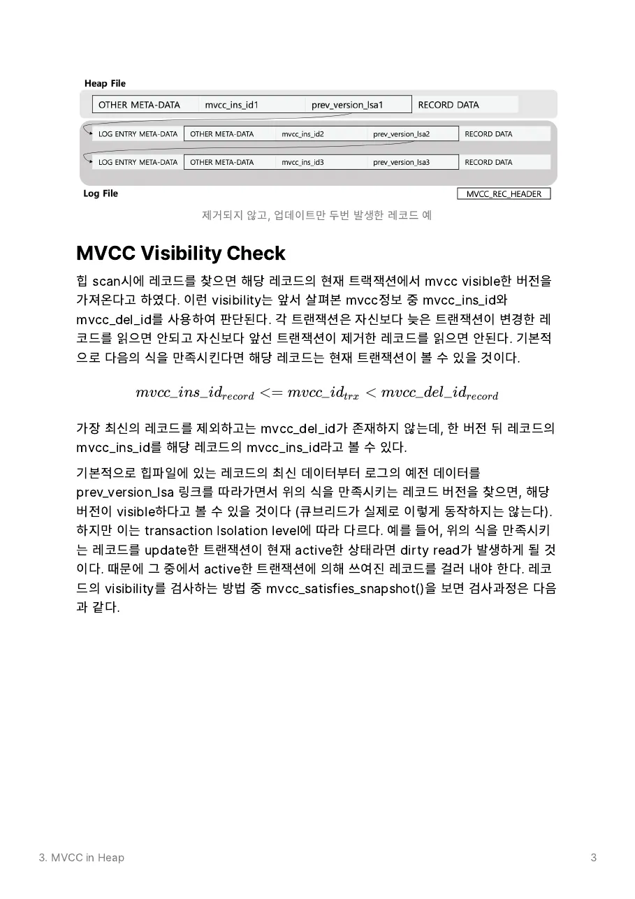 Figure 3 — MVCC version chain across heap and log